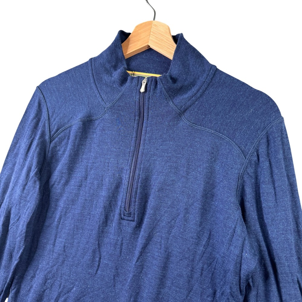 Smartwool Mens Size XL Navy Blue Heather 100% Merino Wool Quarter Zip Pullover